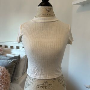 White mock neck top